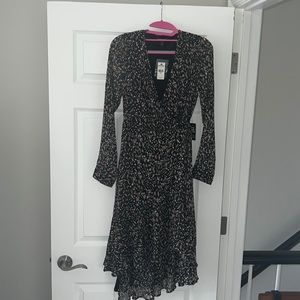 Express wrap dress. Black, brown, and hint of sparkle gold/bronze dress.